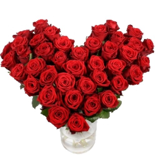 Bouquet large heart fresh red roses (Large heart bouquet with approx. 40 red roses)